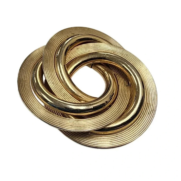 Vintage Textured Twisted Circles Knot Brooch Pin Gold Tone - Picture 1 of 2